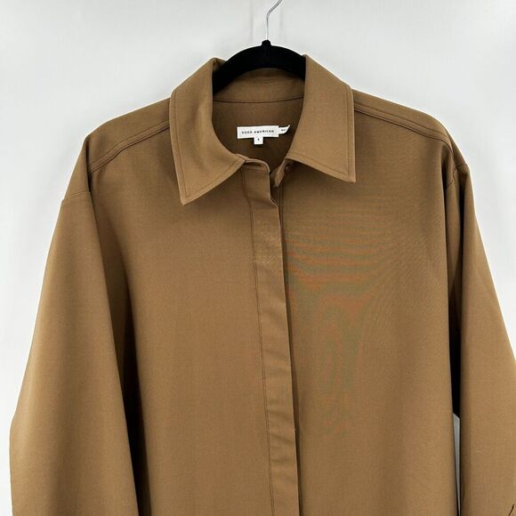 GOOD AMERICAN Women's Brown Long Sleeve Button Down Oversized Boxy Shirt XL - Picture 3 of 6